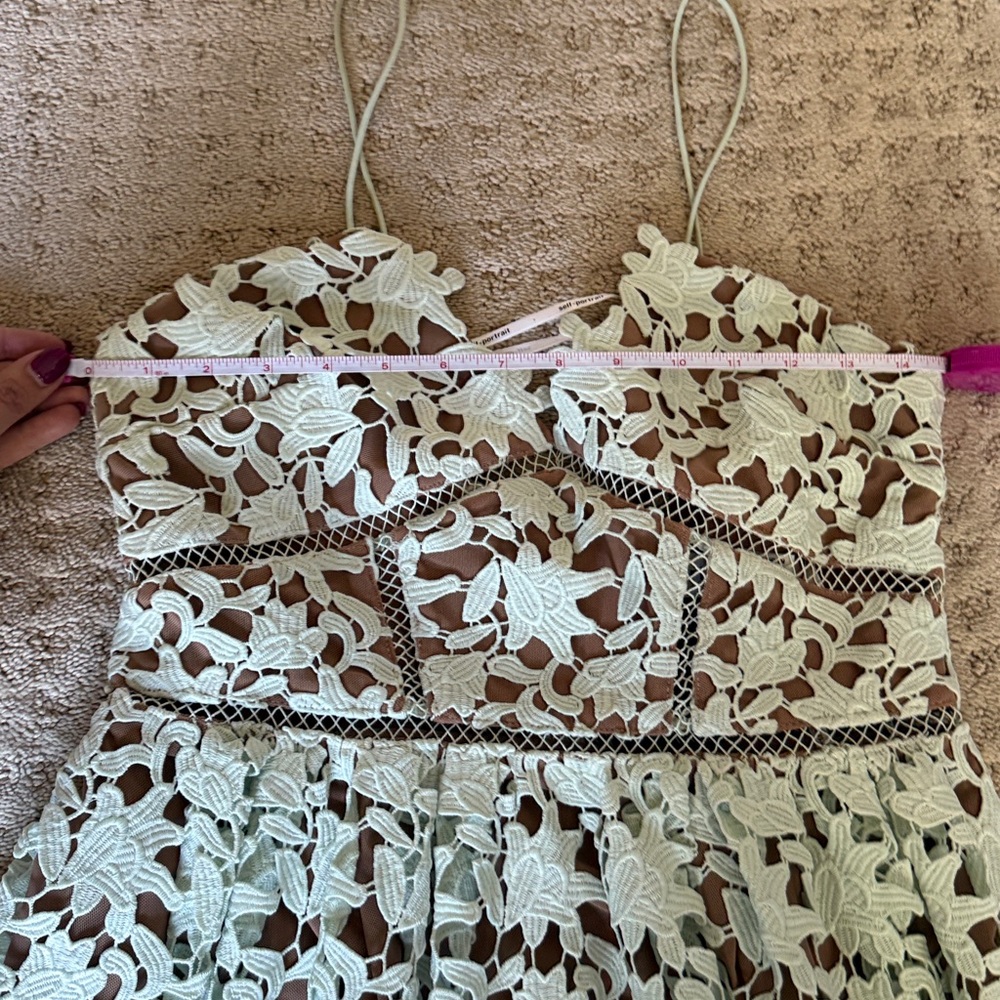 Self Portrait Azaelea Lace Midi Dress in Light Mint Green - Picture 15 of 15
